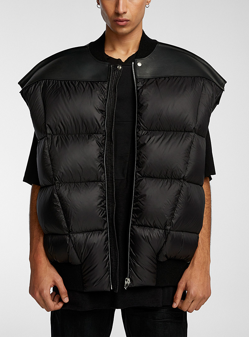 Rick Owens Black Multi-material sleeveless XL quilted jacket for men