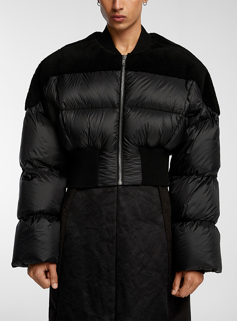 Rick Owens Oxford Multi-material cropped quilted bomber jacket for men