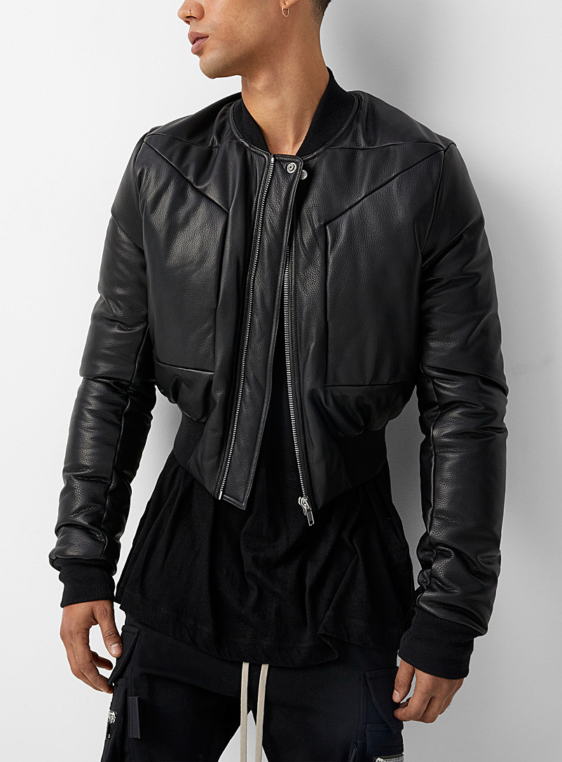 Rick Owens Black Fog cropped leather jacket for men