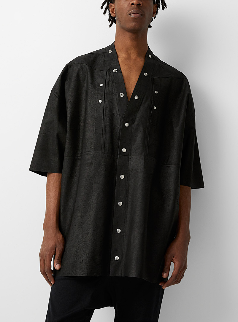 Rick Owens: La chemise Faun cuir craquelé Noir pour homme