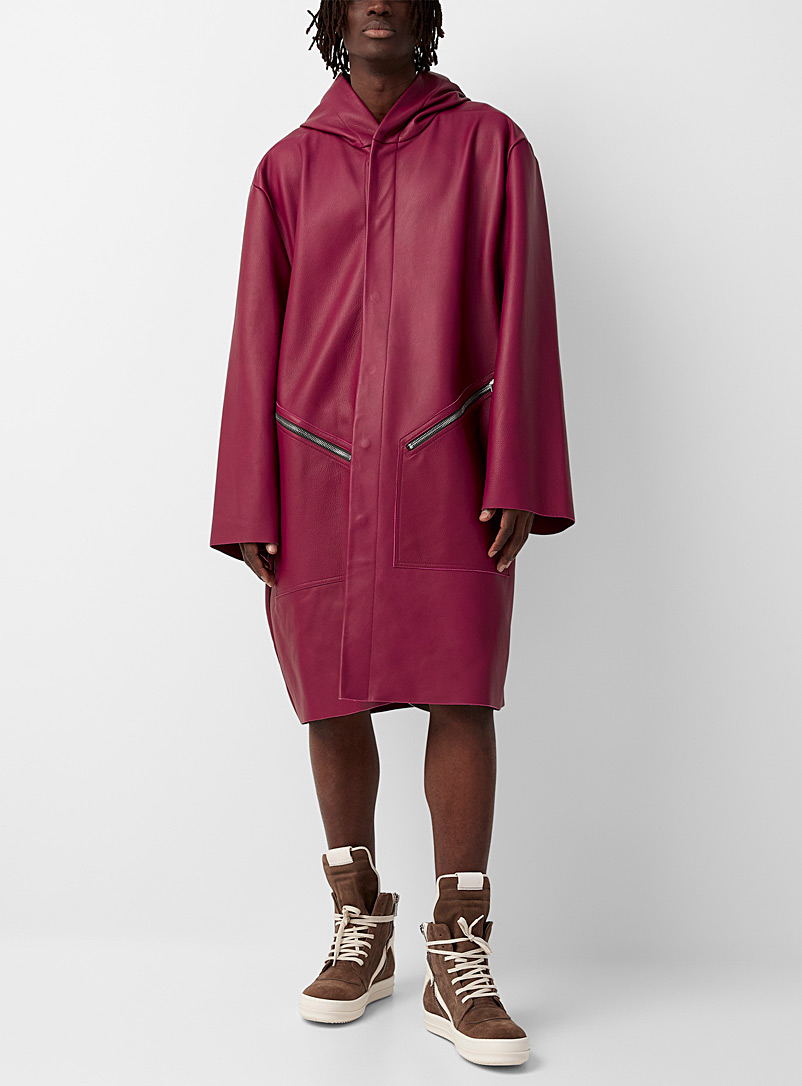 Zipped pockets fuchsia leather raincoat | Rick Owens | Shop Men's