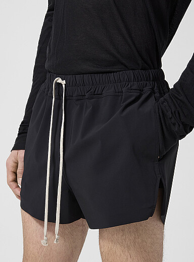 Rick Owens Black Drawcord waist boxer-style swimtrunk for men