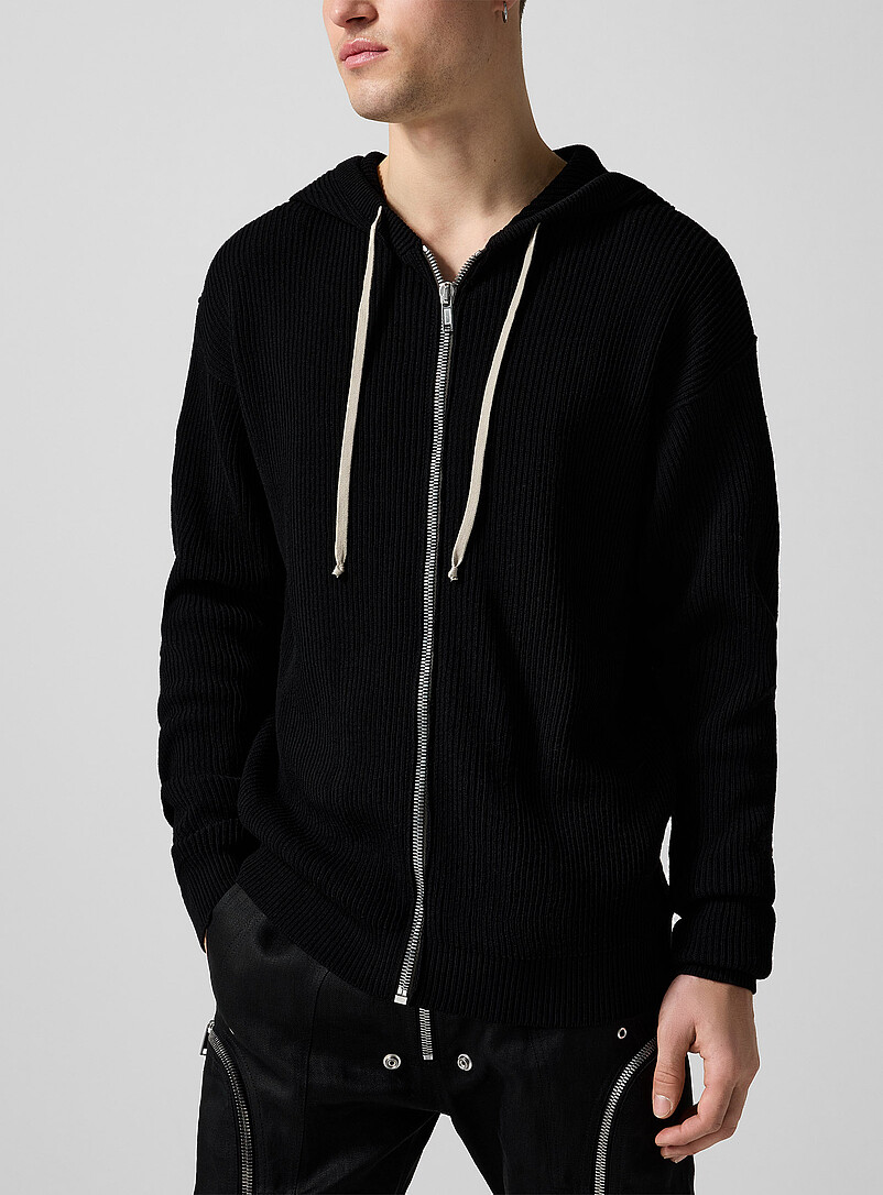 Hooded 100% virgin wool rib knit jacket | Rick Owens | Shop Men's ...