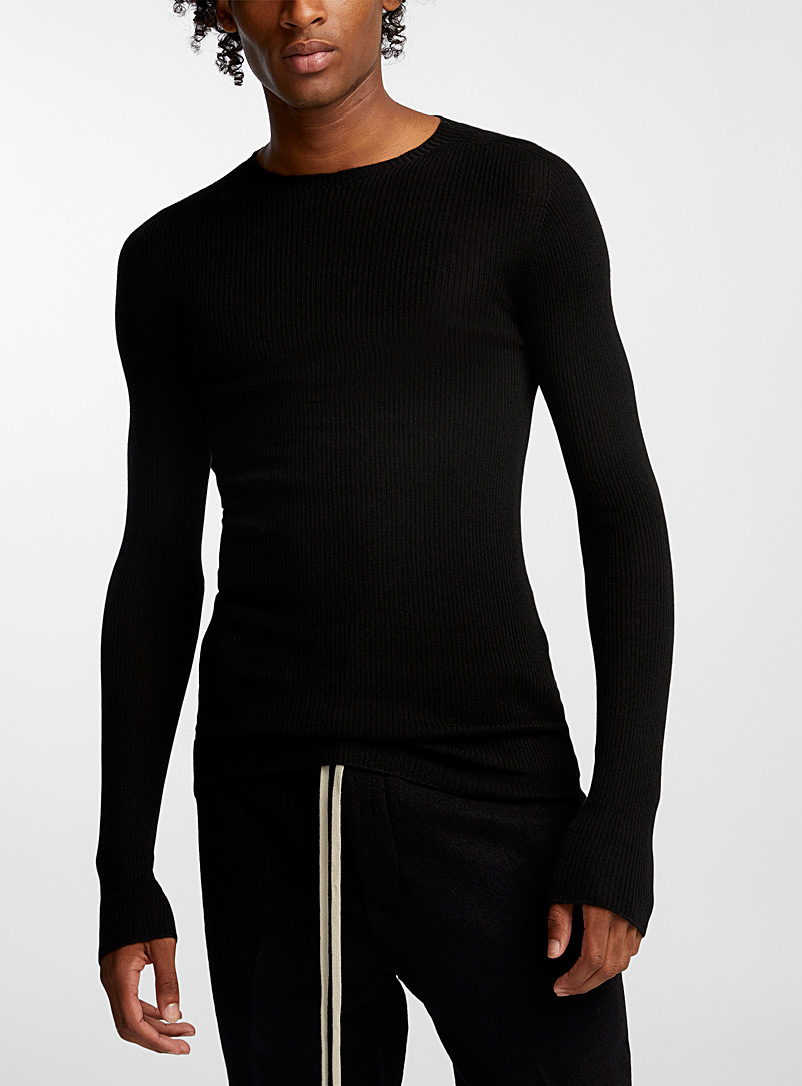 Rick Owens Black Fitted ribbed sweater for men