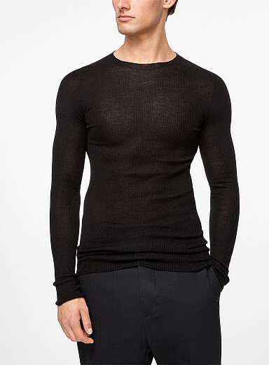 Rick Owens Black Fitted ribbed sweater for men