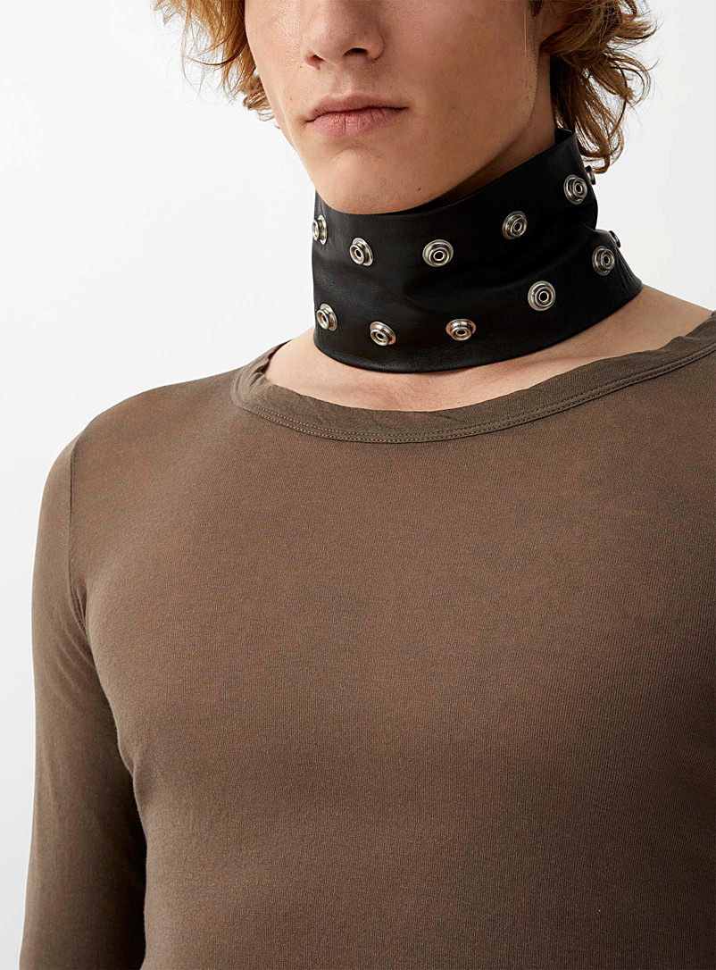 Rick Owens Black Leather snap button necklace for men