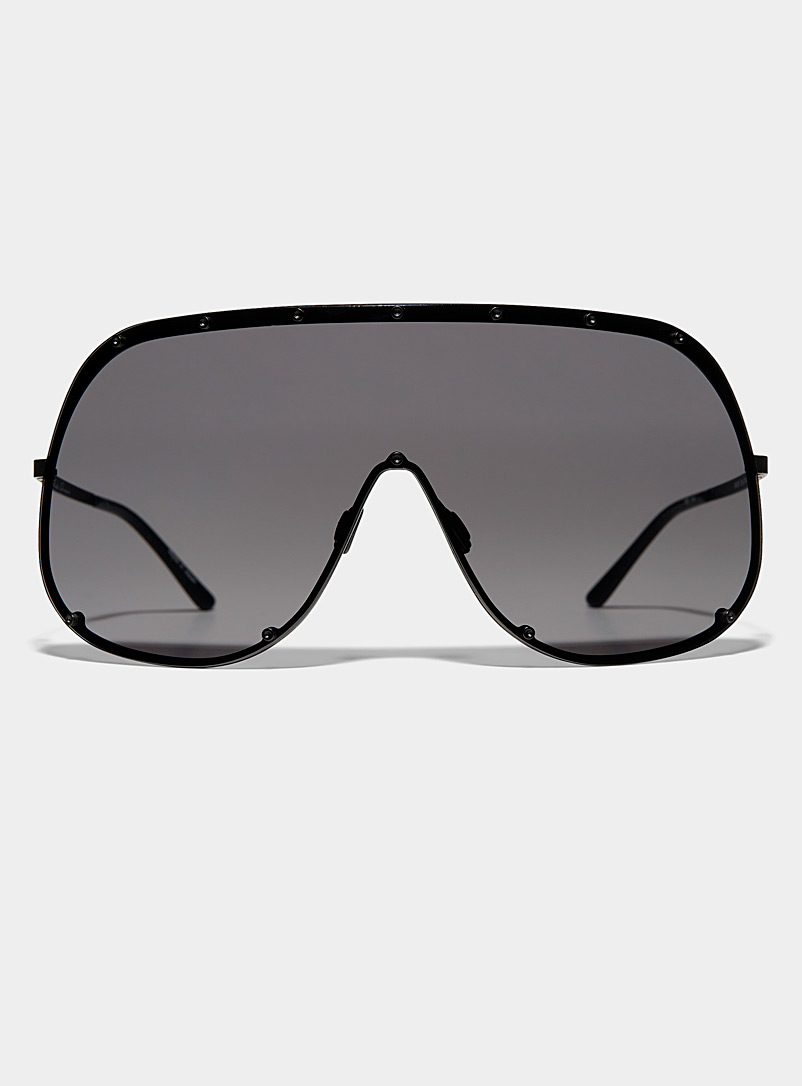 Rick Owens: Les lunettes de soleil Shield Noir pour homme