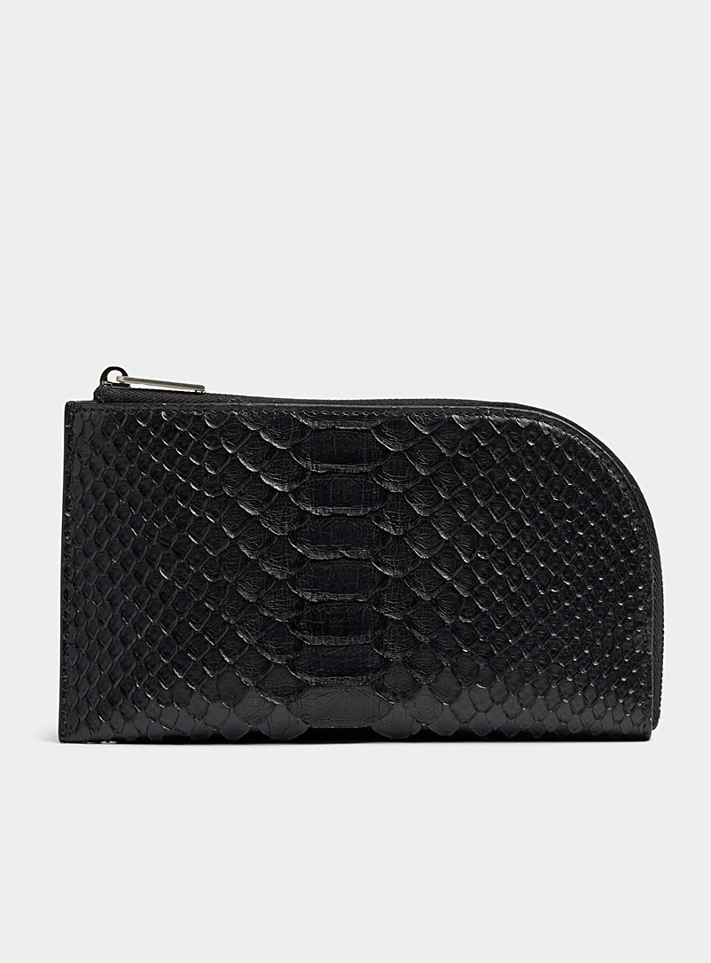Rick Owens Black Reptile pattern rounded leather clutch for men