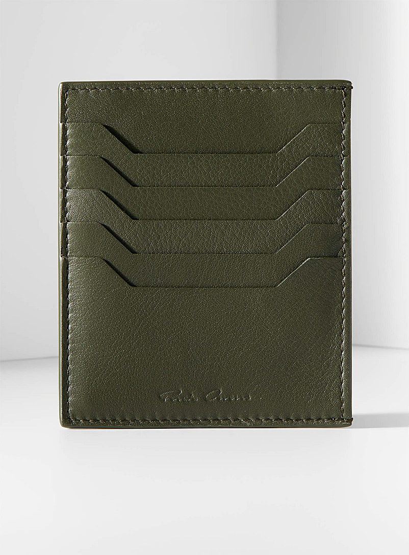 Rick Owens Green Grained leather card holder for men