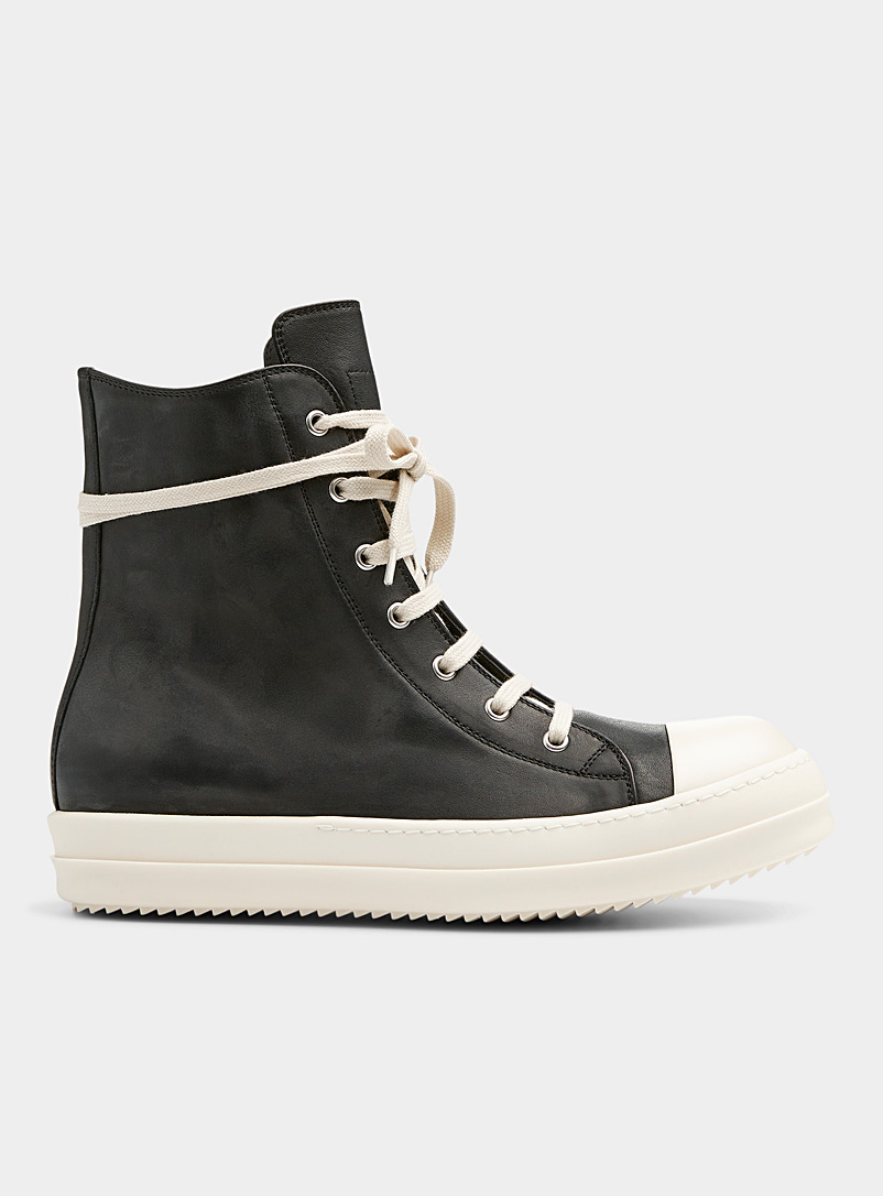 Rick Owens Black Black and white leather high-top sneakers Men for men