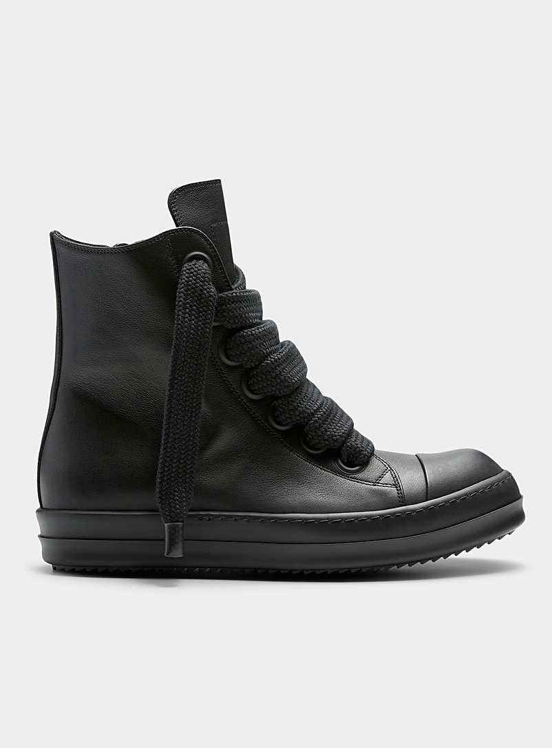 Rick Owens Black Jumbo-lace leather high-top sneakers Men for men
