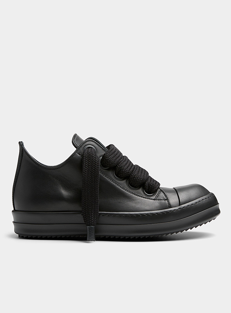 Rick Owens Black Jumbo-lace leather low-top sneakers Men for men