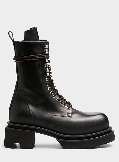 Rick Owens Black Bogun leather lace-up boot Men for men