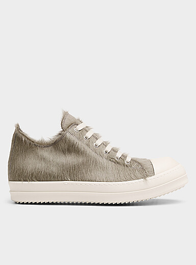 Rick Owens: Le sneaker profil bas cuir poilu Homme Charbon pour homme