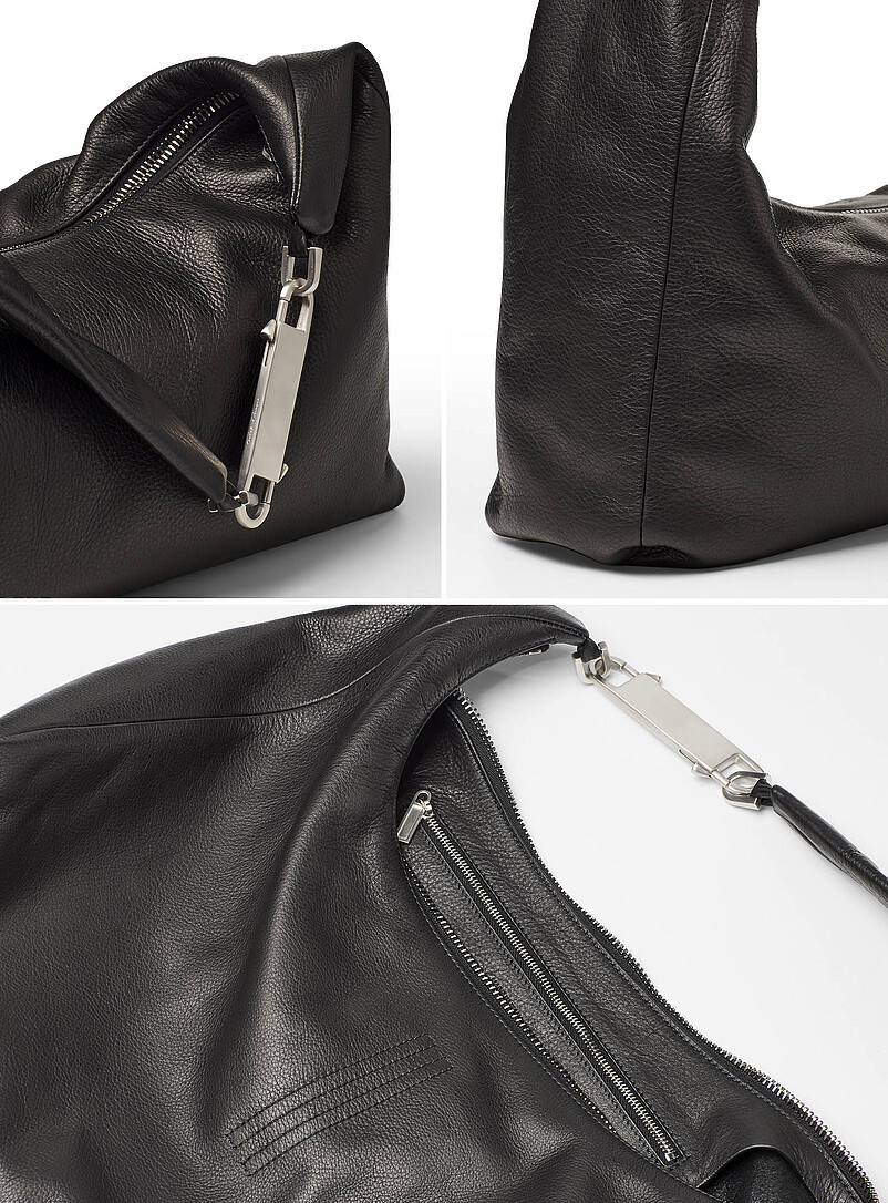 Rick Owens Black Gemini calf leather hobo bag for men