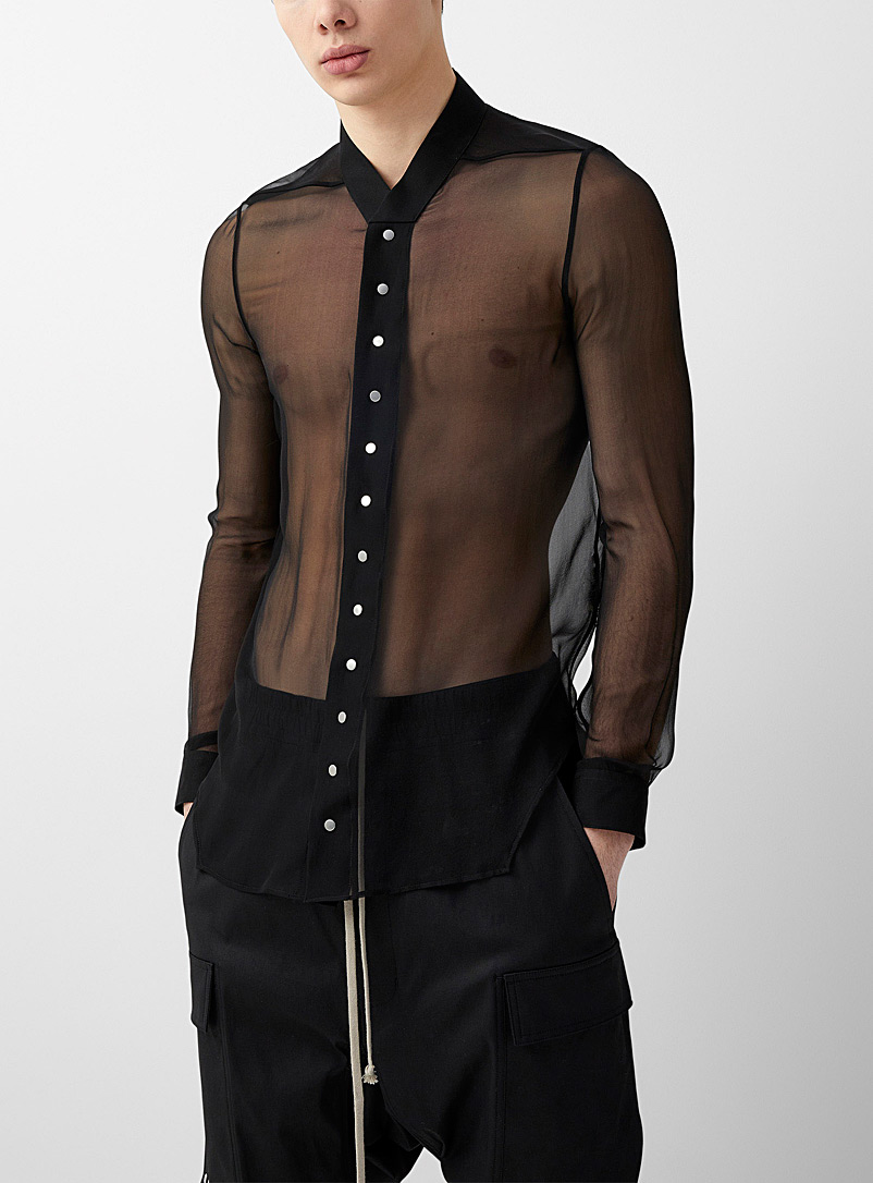 Rick Owens: La chemise Faun soie translucide Noir pour homme