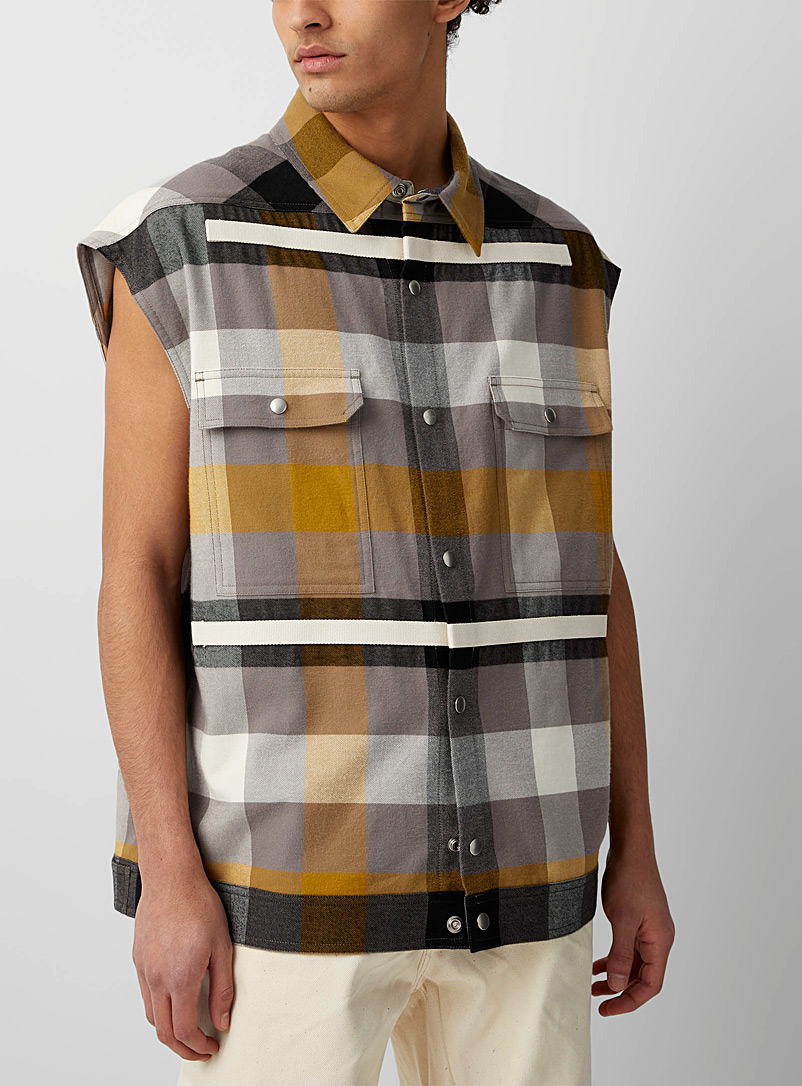 Rick Owens Patterned Yellow Jumbo sleeveless checkered shirt for men