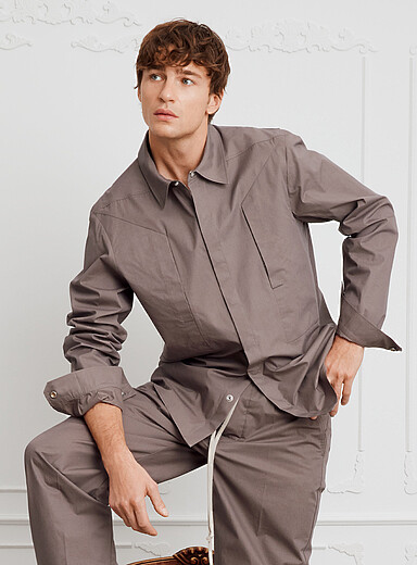 Rick Owens: La chemise Fogpocket popeline taupe Taupe pour homme