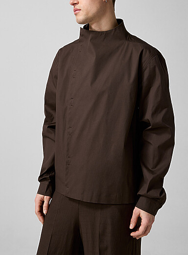 Rick Owens: La veste col chemin&eacute;e toile construite Chocolat - Espresso pour homme