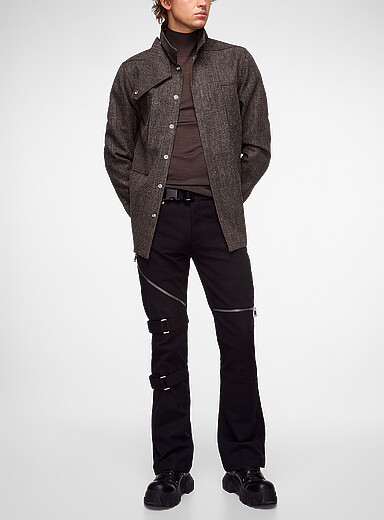 Rick Owens Charcoal Removable collar placket wool-linen jacket for men