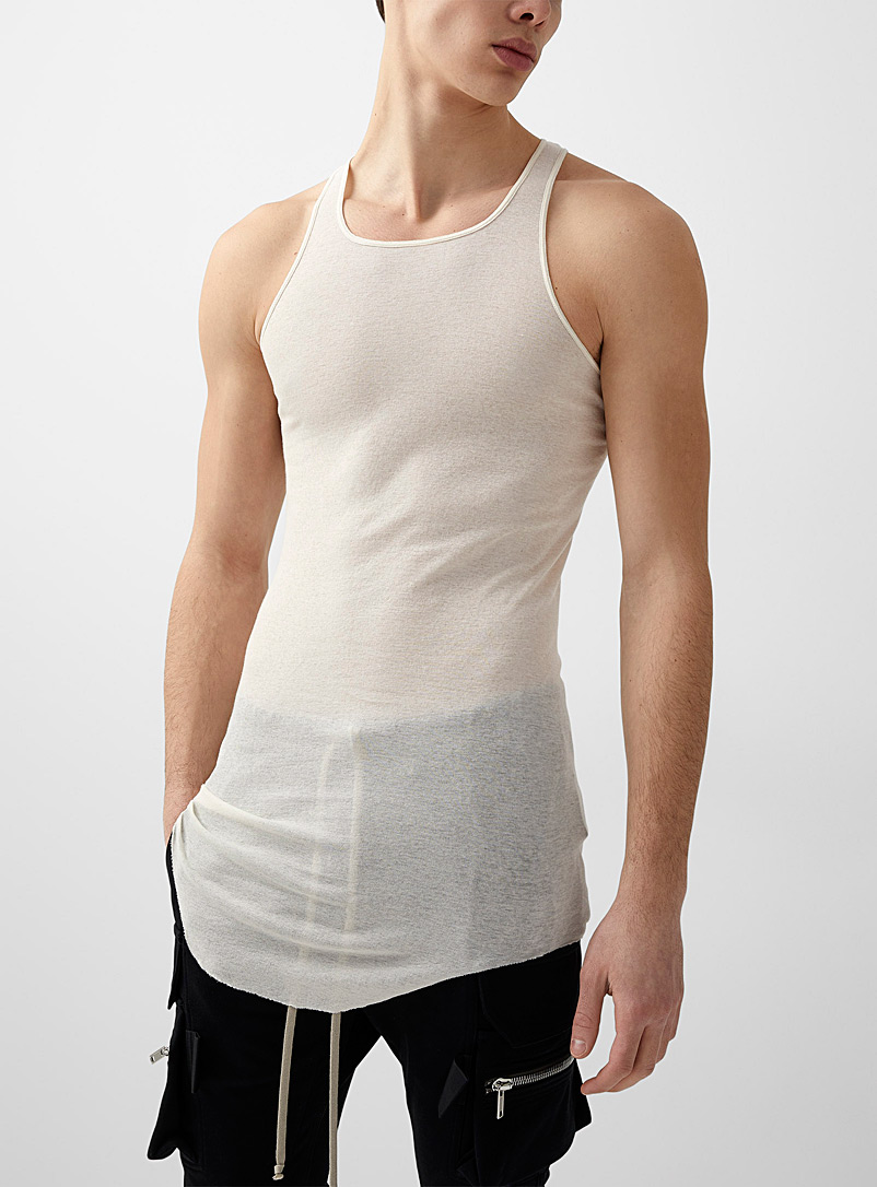 Rick Owens Ivory White Long solid tank top for men