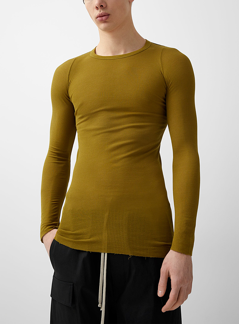 Rick Owens Golden Yellow Long-sleeved fitted ribbed T-shirt for men