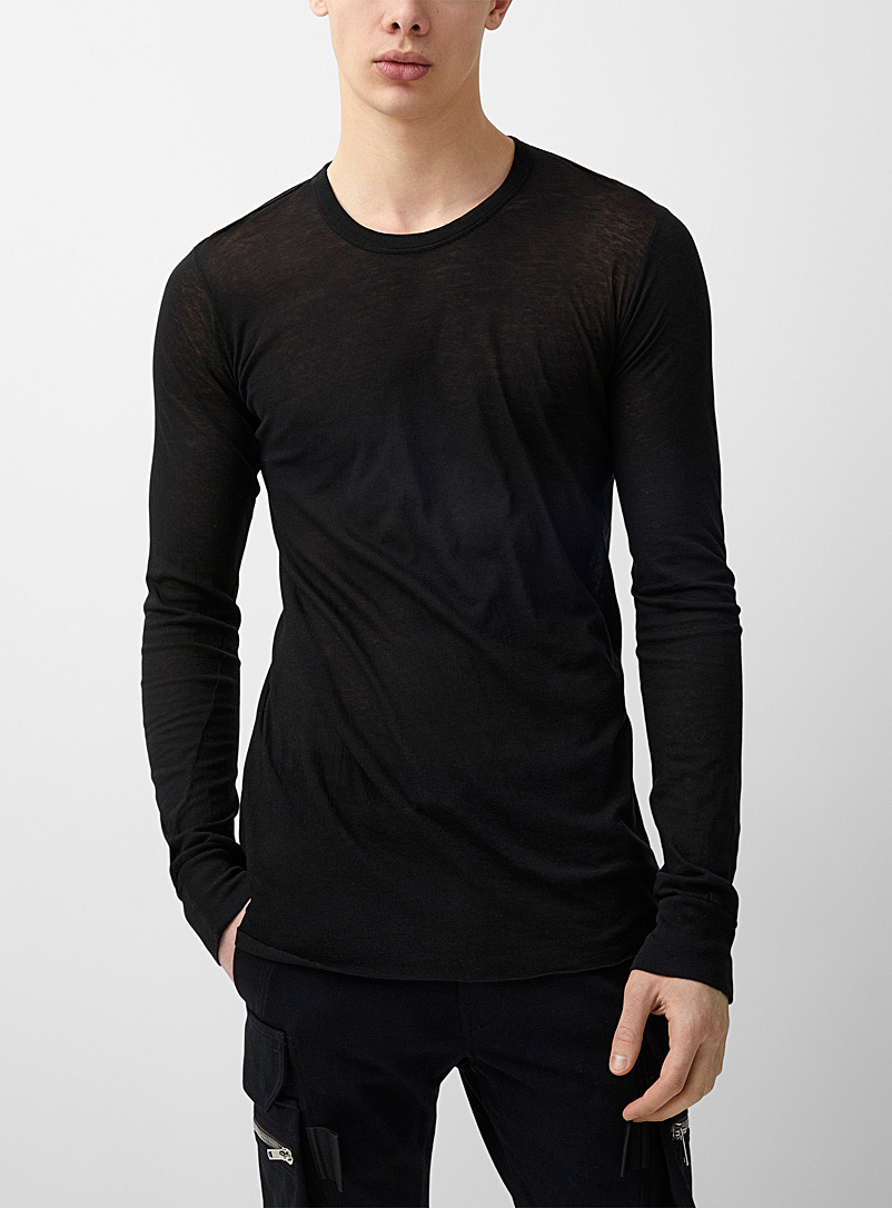 Rick Owens Black Long-sleeved sheer T-shirt for men