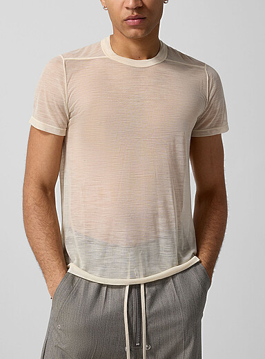 Rick Owens Ivory/Cream Beige Level sheer T-shirt for men