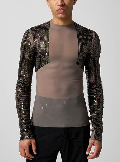 Rick Owens: Le haut filet ajust&eacute; Dennis manches sequins Cuivre - Rouille pour homme