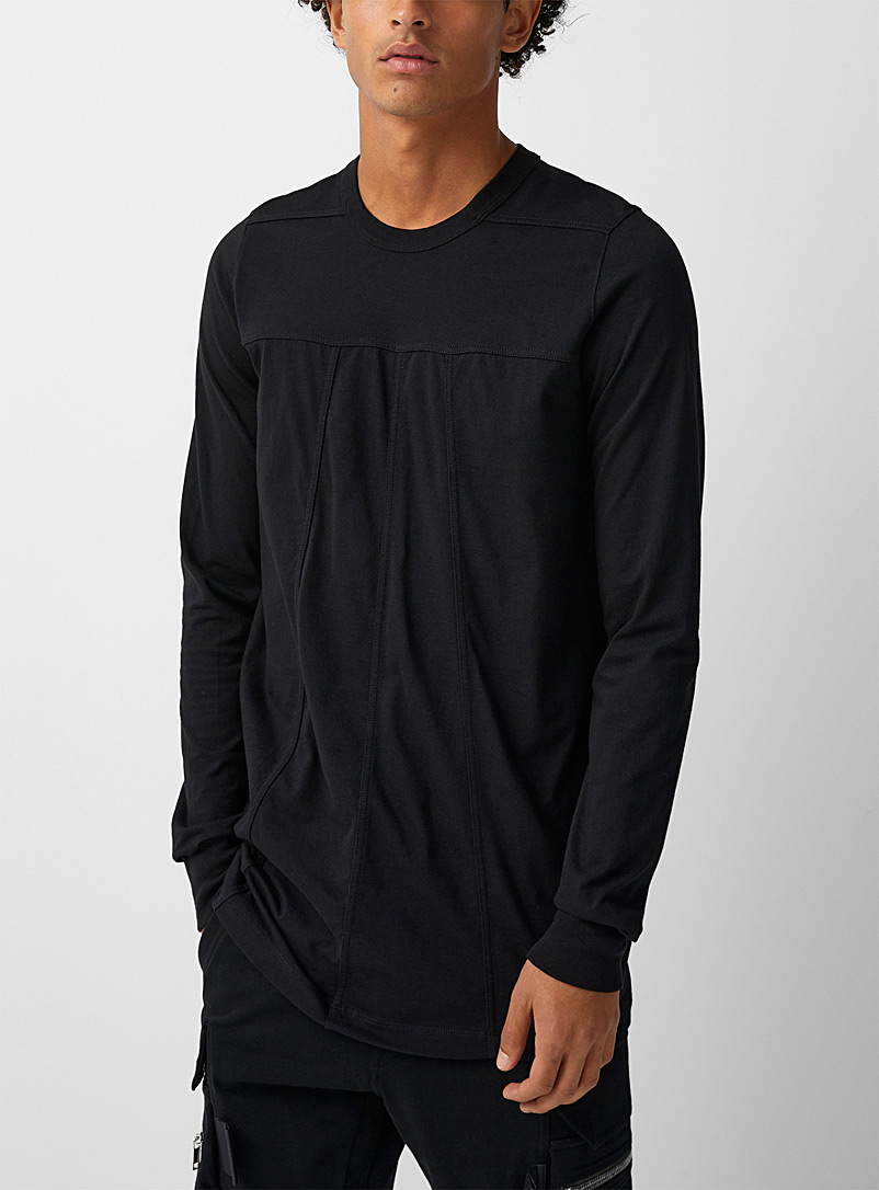 Rick Owens: Le t-shirt manches longues Grid Level Noir pour homme