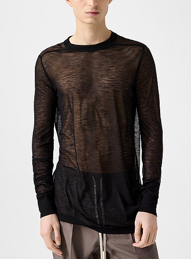 Rick Owens: Le t-shirt &agrave; manches longues transparent Noir pour homme