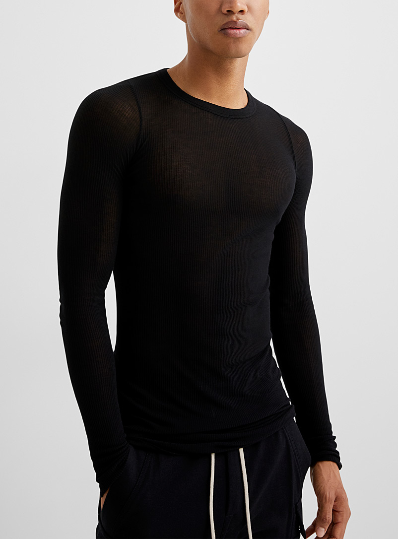 Rick Owens: Le t-shirt côtelé manches longues Noir pour homme