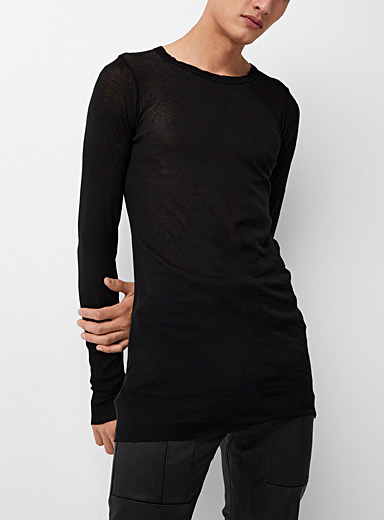 Rick Owens Black Long-sleeved fitted ribbed T-shirt for men