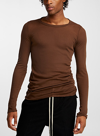 Rick Owens Brown Long-sleeved fitted ribbed T-shirt for men