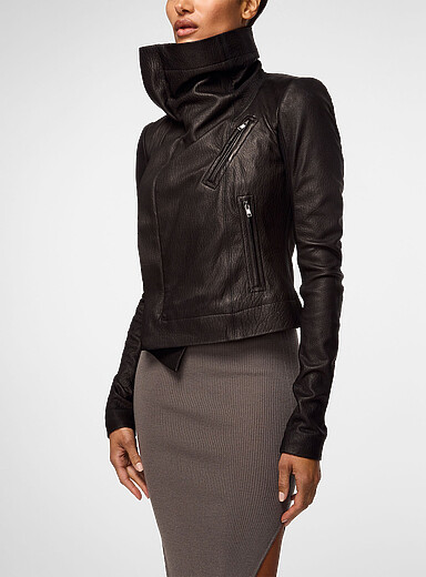 Rick Owens Dark Brown Classic leather biker jacket for women