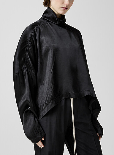 Rick Owens: La blouse &agrave; col montant satin&eacute;e Tabard Noir pour femme
