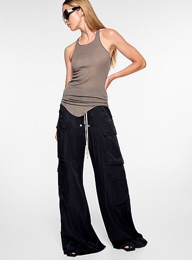 Rick Owens Black Satin Cargobelas oversized pant for women