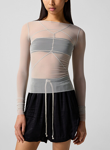 Rick Owens Dusky Pink Temple sheer long-sleeve top for women