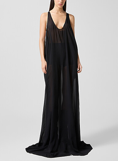 Rick Owens: Le robe maxi pure soie camisole amplifi&eacute;e Noir pour femme