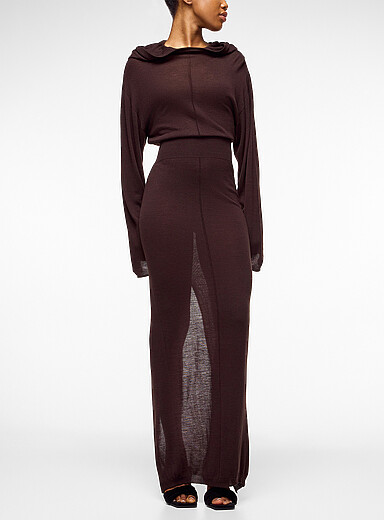 Rick Owens Chocolate/Espresso Pure Virgin wool hooded dress for women