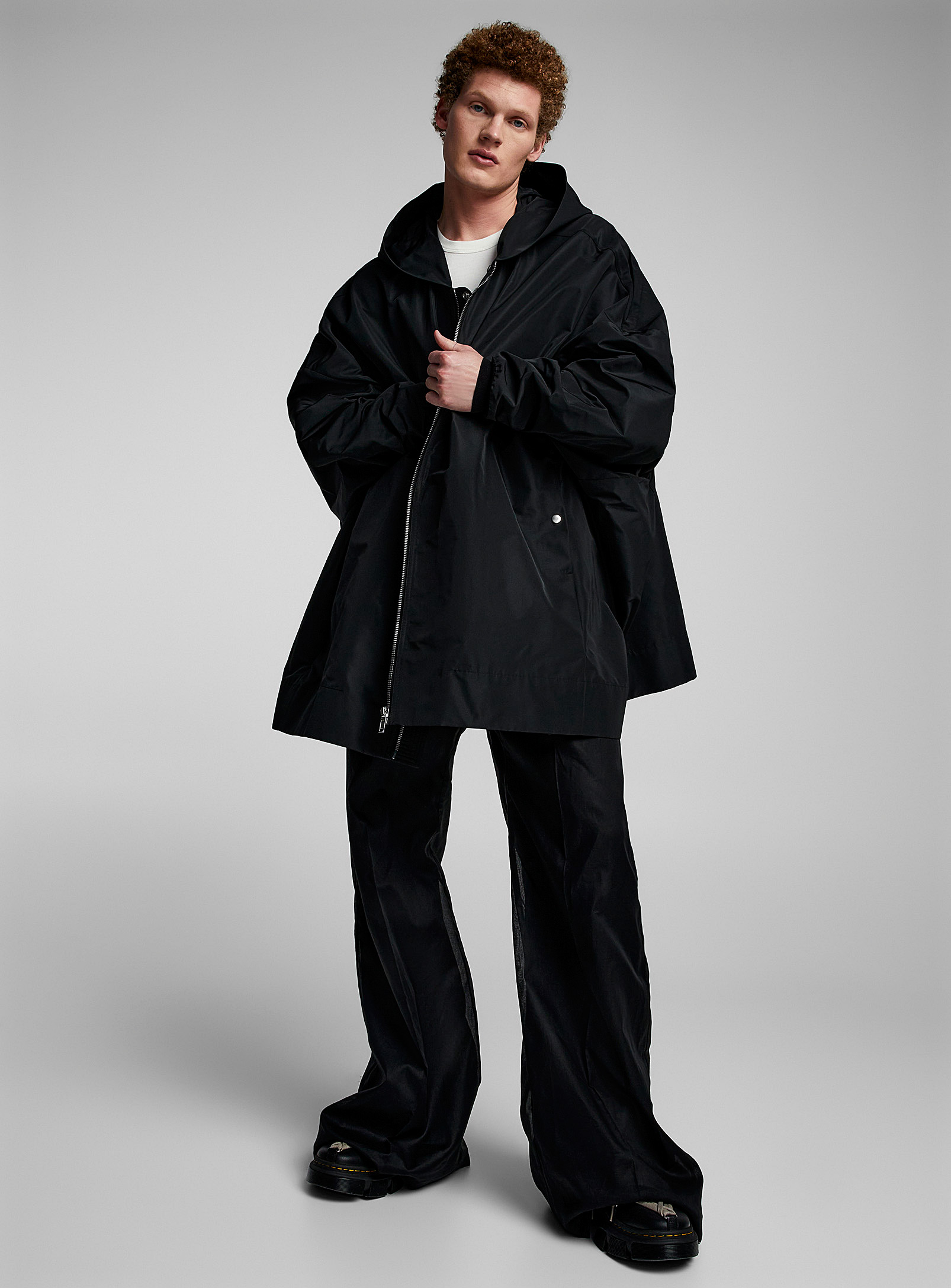 Rick Owens Jumbo Peter Satiny Hooded Coat In Black