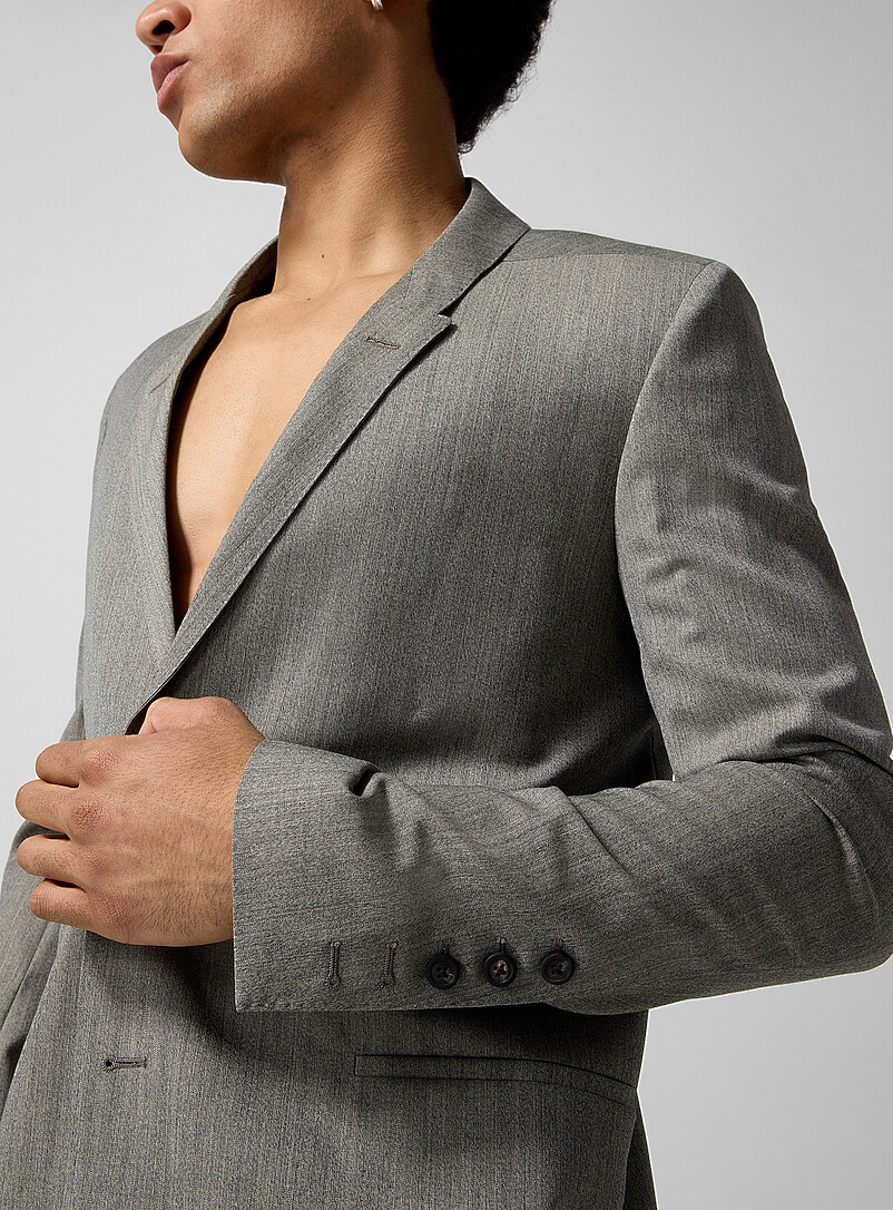 Melange gray elongated pure wool suit jacket product image 2