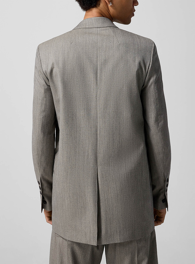 Melange gray elongated pure wool suit jacket product image 3