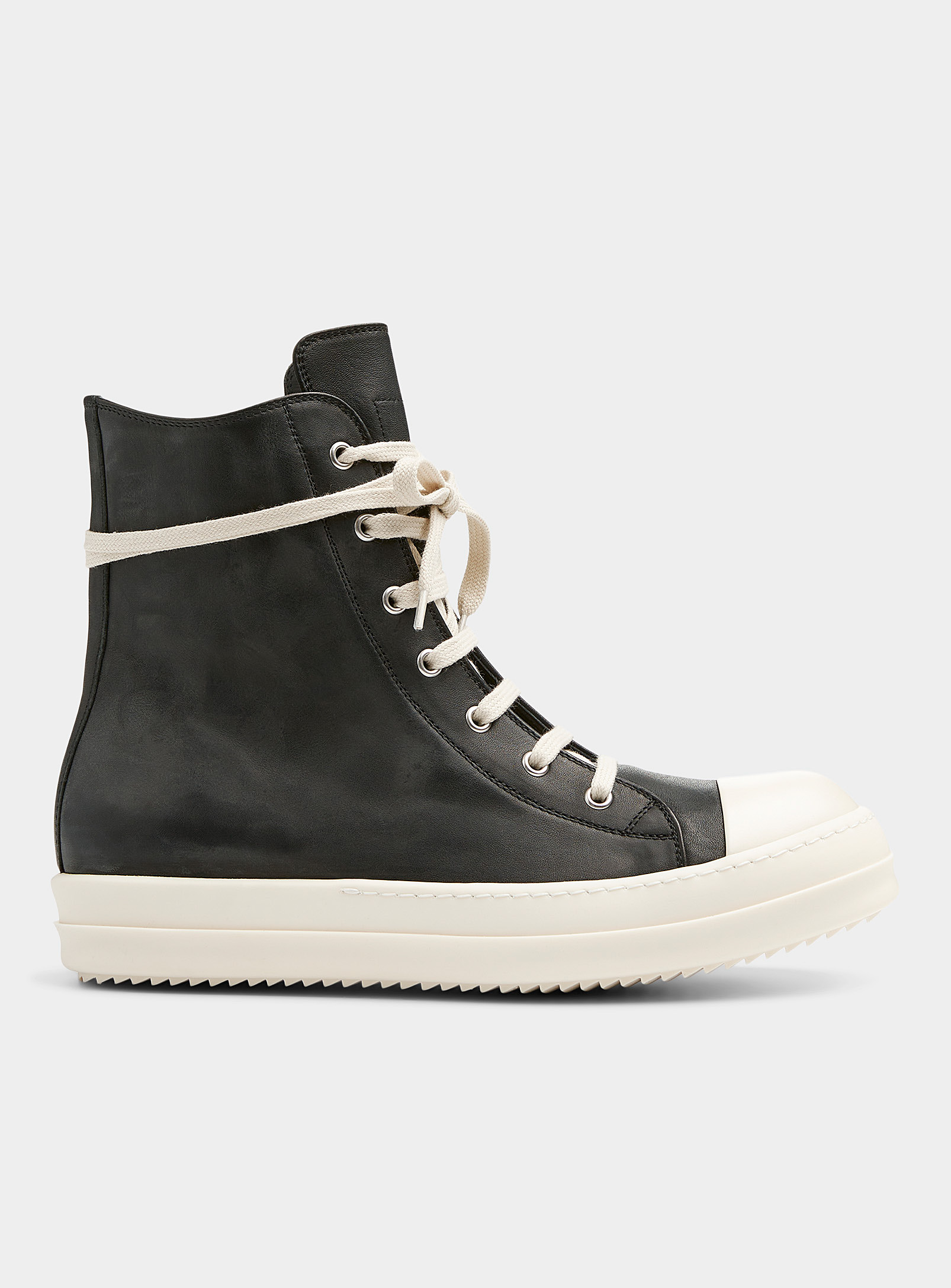 Shop Rick Owens Black And White Leather High-top Sneakers Men