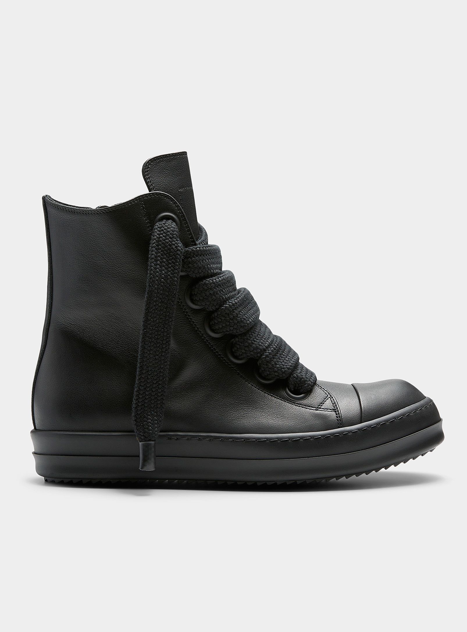 Rick Owens Jumbo-lace Leather High-top Sneakers Men In Black