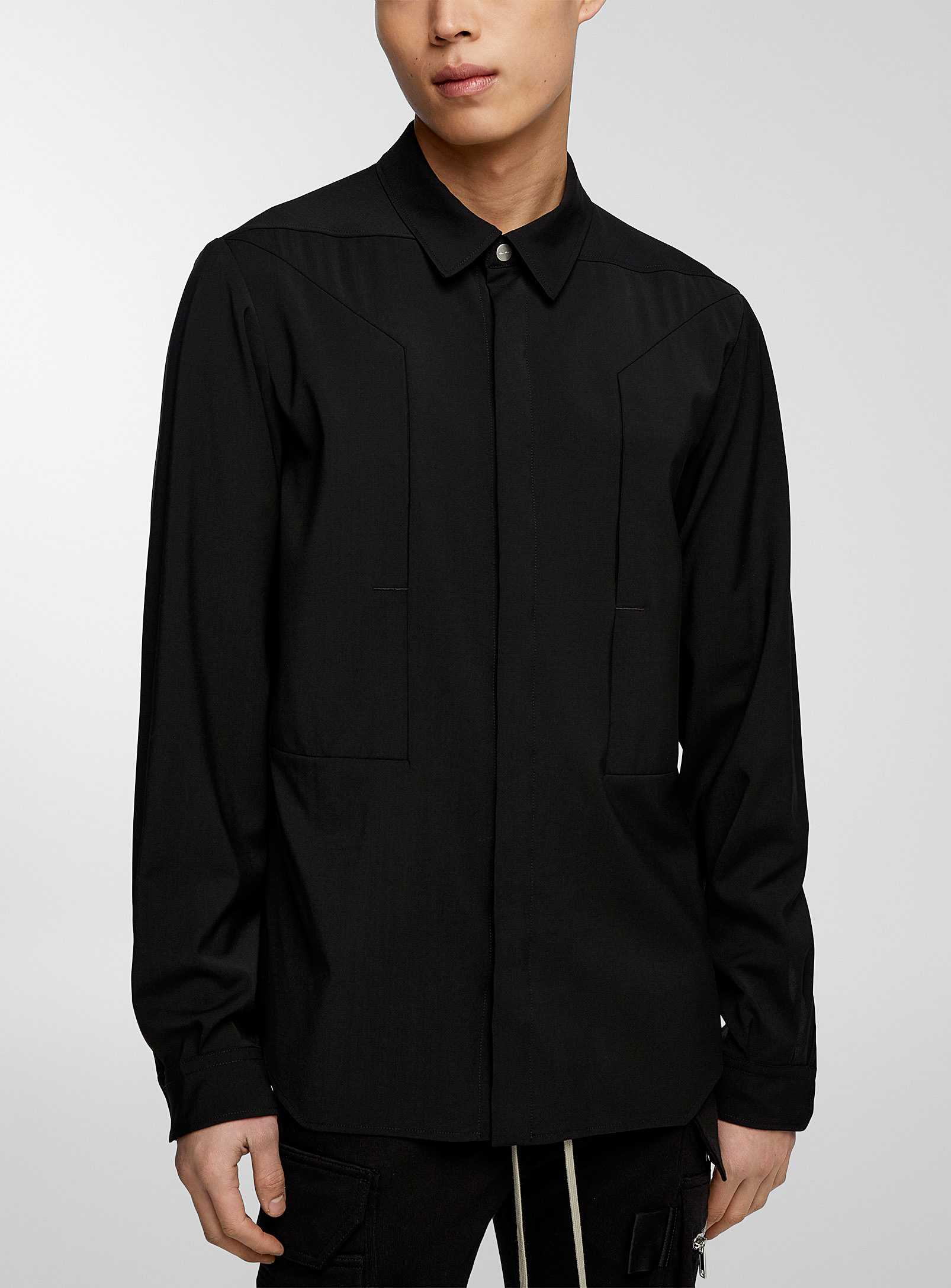 Rick Owens Fogpocket Virgin Wool Shirt In Black