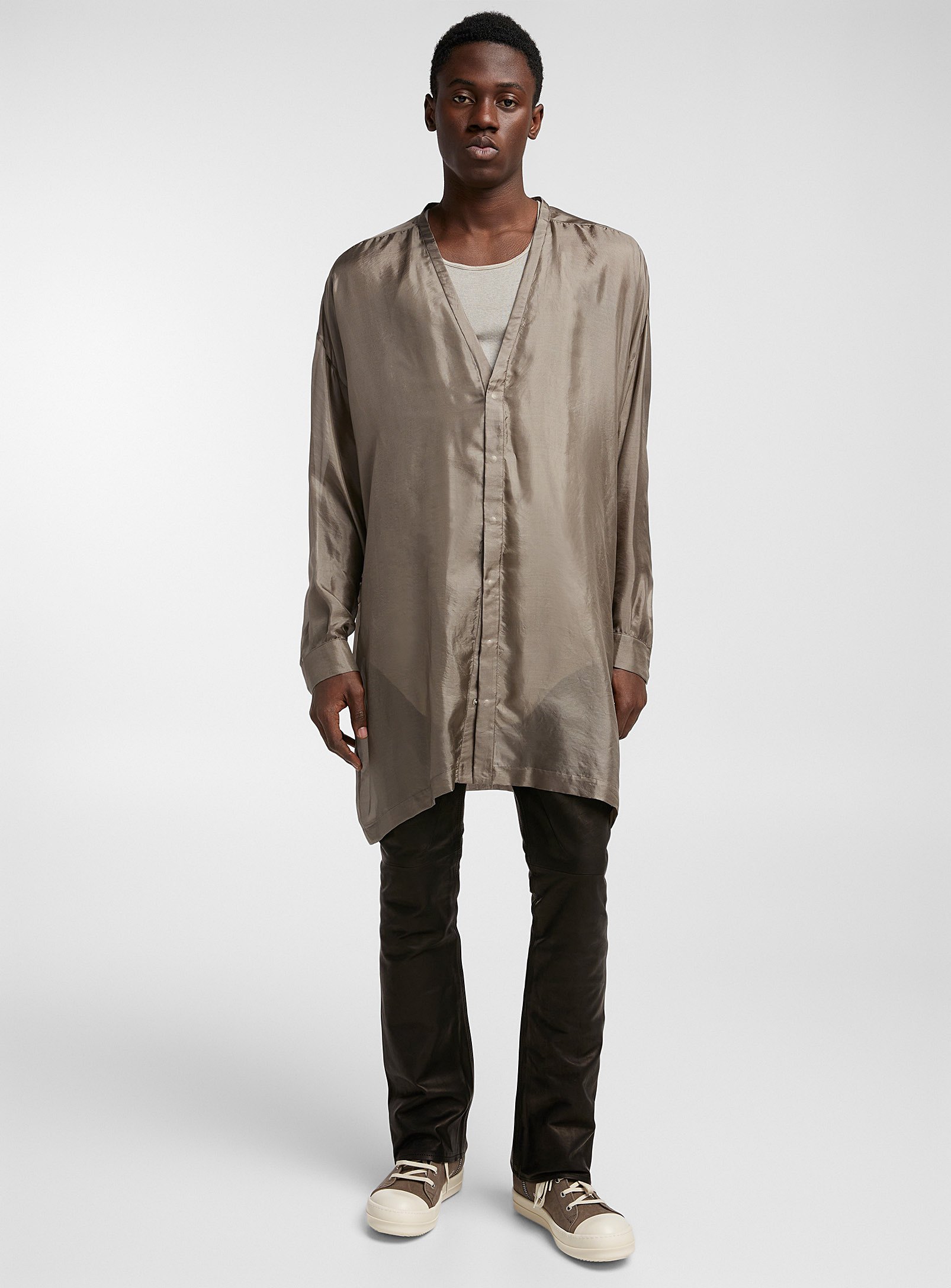 Shop Rick Owens Larry Minimal Pure Silk Shirt In Patterned Grey