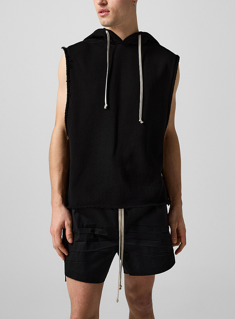 Frayed Sleeveless Hooded Sweatshirt