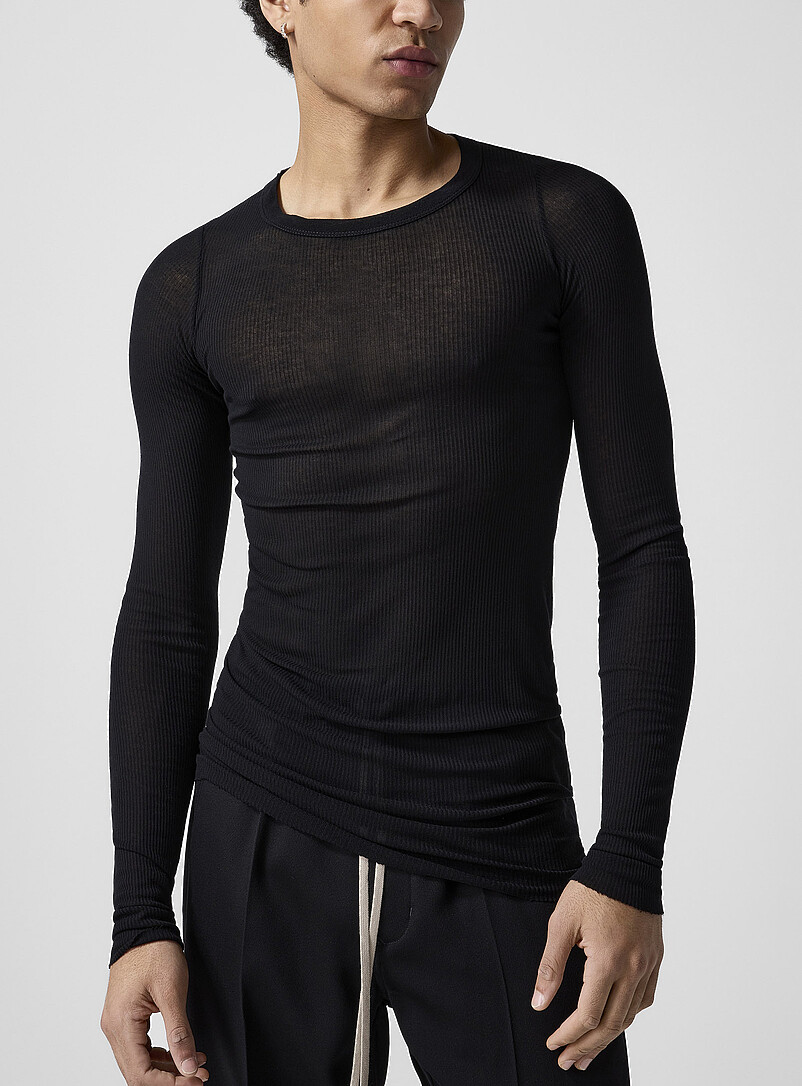 Sheer Ribbed Long-Sleeve T-Shirt