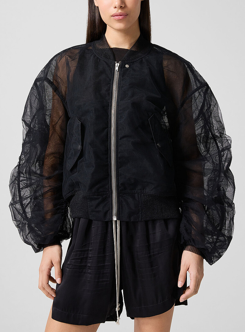 Gathered Balloon Sleeves Tulle Bomber Jacket